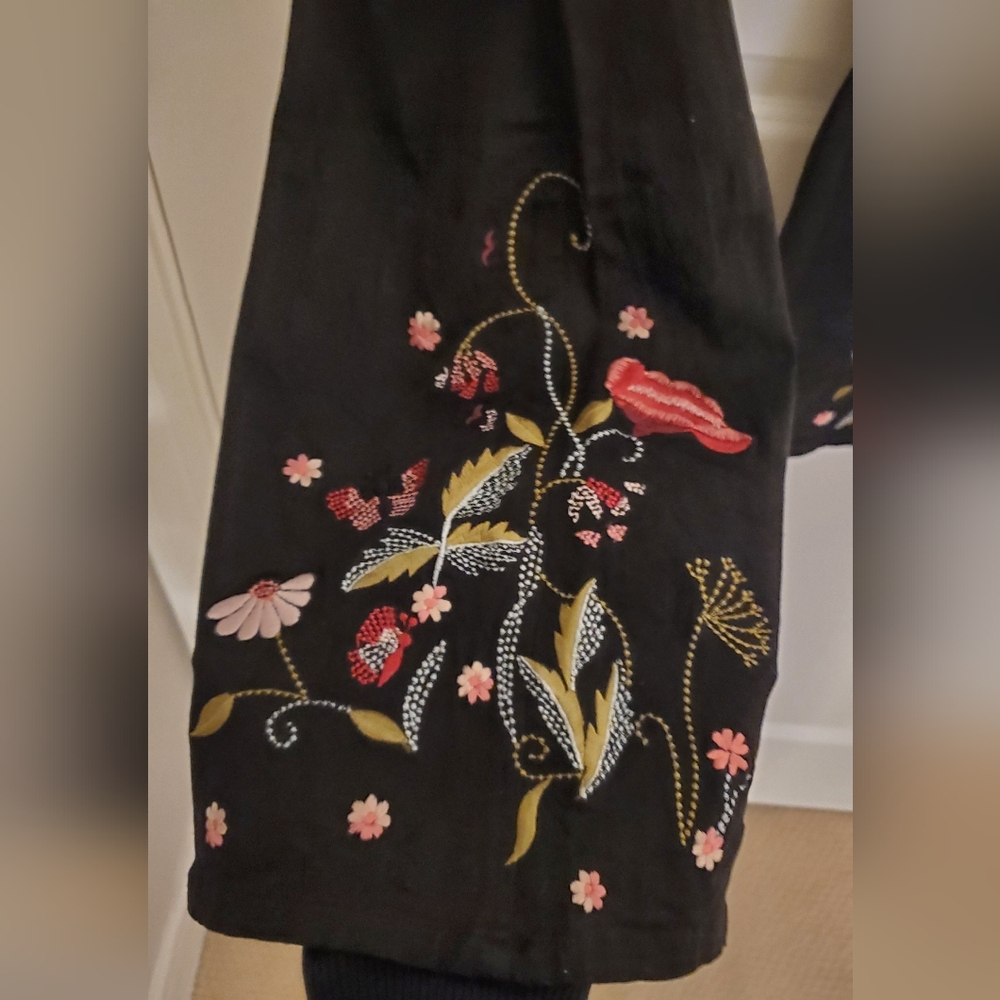 Floral Embroidered Black Fabric